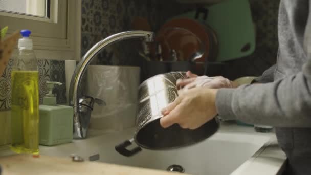 Hand Washing Pot Kitchen Sink — Vídeos de Stock