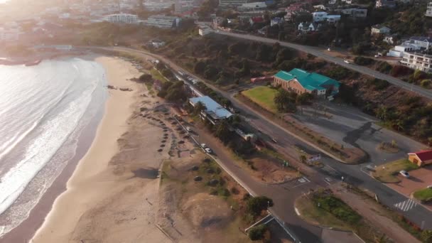 Early Morning Drone Shot Beach Mosselbaai South Africa — Stockvideo