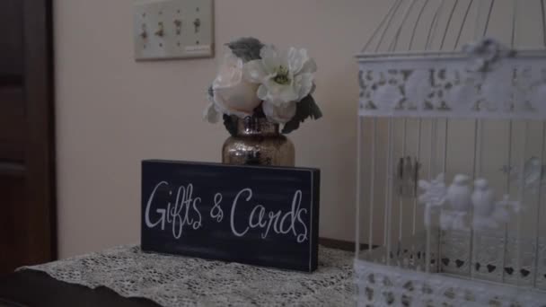 Wedding Day Gift Table Bride Groom Guests Can Leave Cards — Stock Video