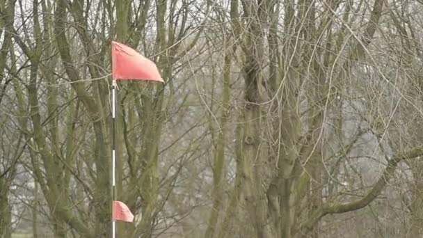 Red Golf Flag Blows Rural Golf Course — Stockvideo