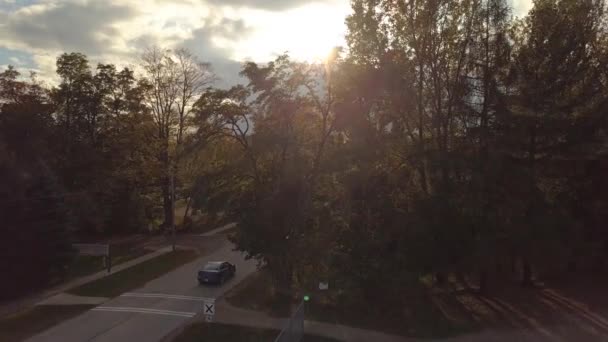 Slow Rising Aerial Drone Footage School Yard Sunset — Vídeo de stock