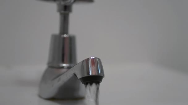 Turn Running Water Tap — Stockvideo