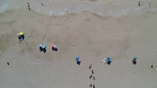 Воздушный Таймелапс Пляжных Зонтов Волн — стоковое видео