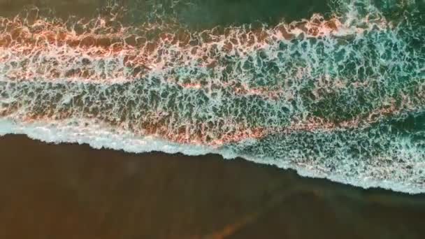 Aerial View Waves Sunset — Wideo stockowe