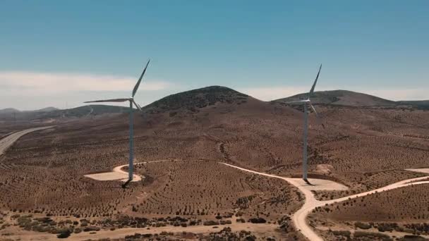 Two Wind Turbines Front Aerial Shot Serena Chile — 비디오