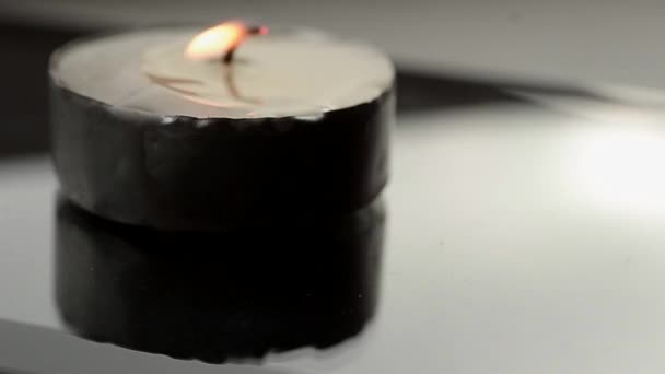Candle Flame Reflecting Glass — Vídeo de Stock