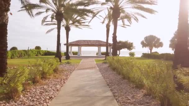 Walking Away Gazebo Sea — Vídeos de Stock