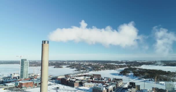 Static Aerial Shot Flue Gas Stack Winter — Vídeo de Stock