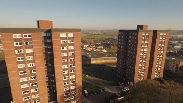 Luftaufnahme Von Hochhäusern Wohnungen Die Der Stadt Stoke Trent Gebaut — Stockvideo