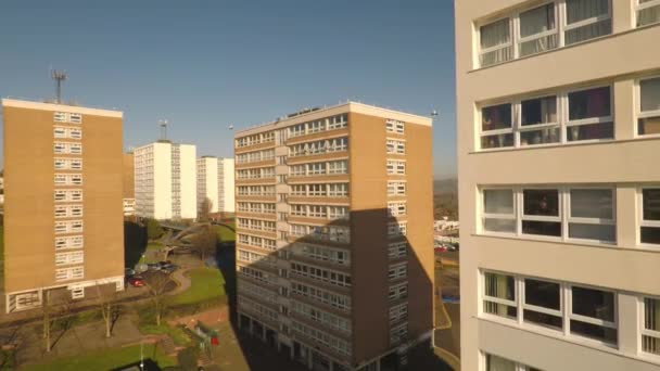 Aerial Footage View High Rise Tower Blocks Flats Built City — ストック動画