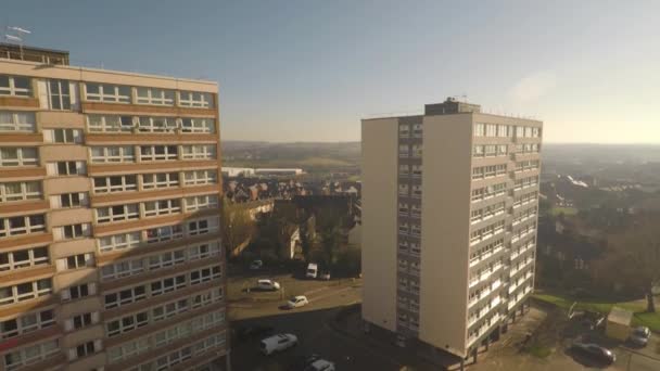 Aerial Footage View High Rise Tower Blocks Flats Built City — Video Stock