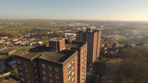 Aerial Footage View High Rise Tower Blocks Flats Built City — Stock video