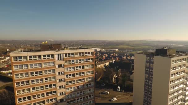 Imagens Aéreas Vista Blocos Torre Alta Elevação Apartamentos Construídos Cidade — Vídeo de Stock