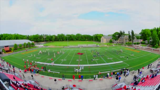 Wide Shot Time Lapse Lacrosse Game Warmups Stadium Packed Fans — Stok video