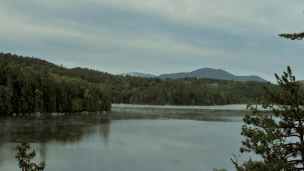 Time Lapse Saranac Lake Morning Fog Rolls Lake Clouds Roll — Stockvideo