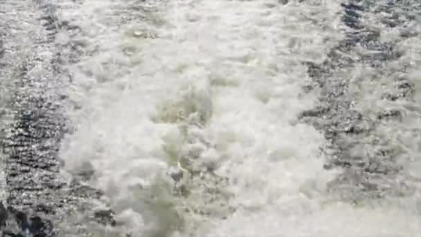 Shot Water Churning Boat Travels Lake — Stock Video