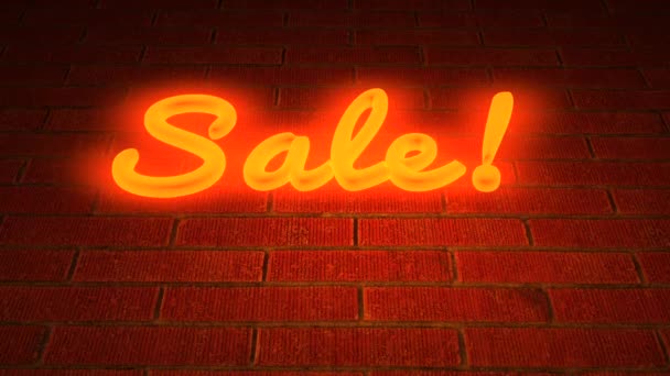 Motion Graphic Flickering Neon Sale Sign Brick Wall — Stockvideo