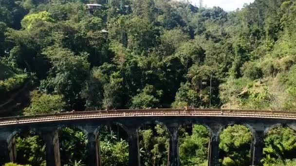 Aerial Famous Nine Arch Bridge Ella Sri Lanka Blue Train — Stock video