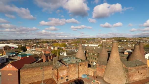 Aerial Footage View Famous Bottle Kilns Gladstone Pottery Museum Stoke — 图库视频影像