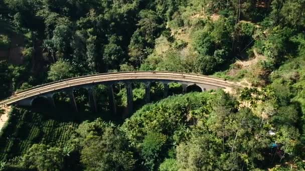 Aerial Famous Nine Arch Bridge Ella Sri Lanka Blue Train — ストック動画