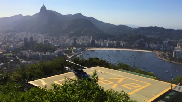Helicopter Taking Landing Pad Sugar Loaf Rio Janeiro Brazil — Stockvideo
