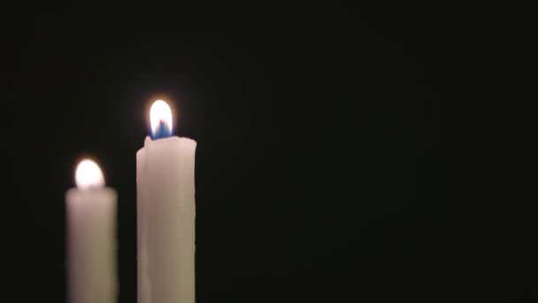 Two White Candles Lit Running Some Wind Slow Motion — ストック動画