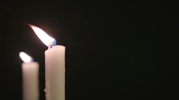 Two White Candles Lit Running Some Wind Slow Motion — Stok video