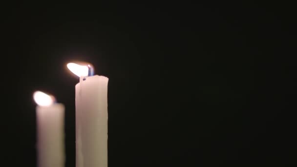 Two White Candles Lit Running Some Wind Get Blown Out — Video Stock