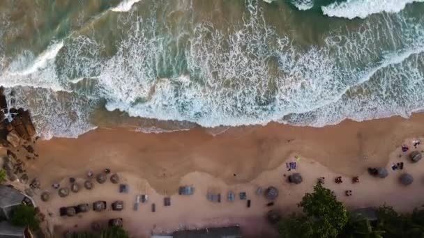Aéreo Sobre Idílica Praia Sri Lanka Palmeiras Ondas Praia Areia — Vídeo de Stock