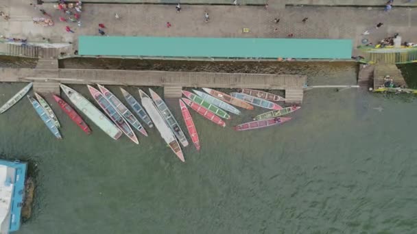 Aerial Shot Colorful Boats Amazonian River Margin Para Brazil — Vídeos de Stock