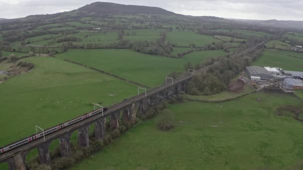 Aerial View Large Buxton Railway Bridge Viaduct Derbyshire Peak District — Wideo stockowe