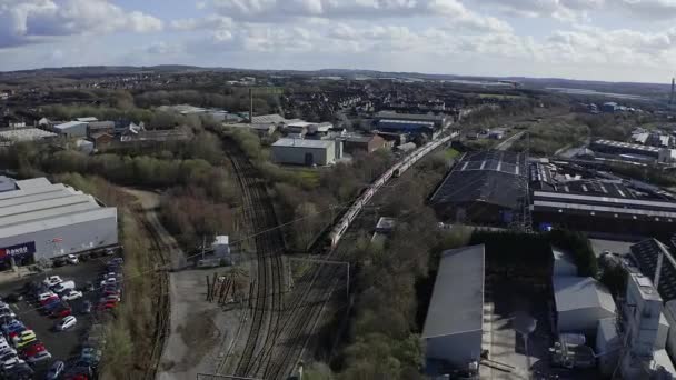 Aerial Footage Trains Crossing Each Other Stoke Trent Train Station — Vídeo de Stock