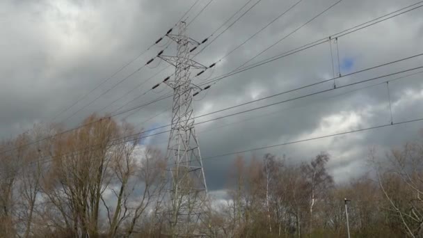 View High Voltage Electric Power Lines Pylons Towers Stoke Trent — Stockvideo