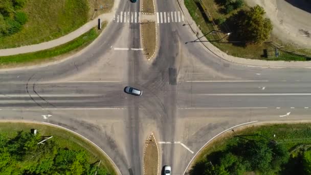 Aerial View Crossroad Cars Driving — Stockvideo