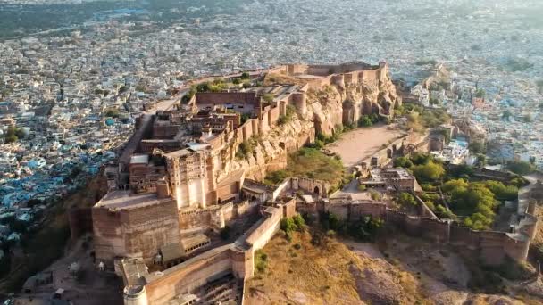 Letecký Mehrangarh Fort Jodhpuru Rajasthan Indie — Stock video