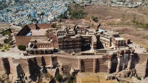 Letecký Mehrangarh Fort Jodhpuru Rajasthan Indie — Stock video