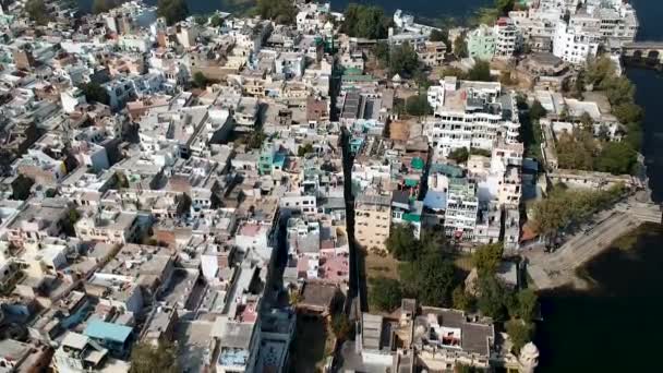 Aerea Che Stabilisce Posizione Girato Sopra Città Udaipur Rajasthan India — Video Stock