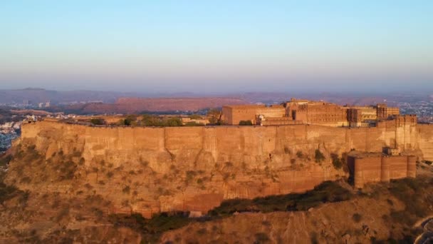 Złota Godzina Widok Lotu Ptaka Mehrangarh Fort Wschodzie Słońca Jodhpur — Wideo stockowe