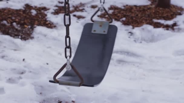 Swing Park Winter Sways Back Forth Wind January February Day — Stockvideo