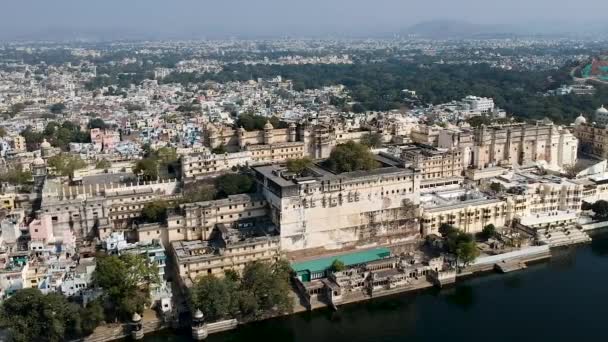 Letecký Snímek Udaipur City Palace Rajasthan Indie — Stock video