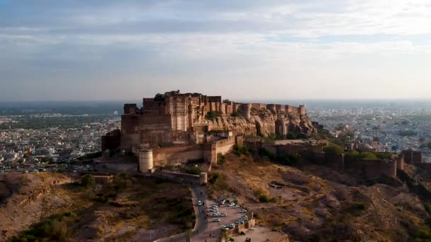 Letecký Mehrangarh Fort Jodhpuru Rajasthan Indie — Stock video
