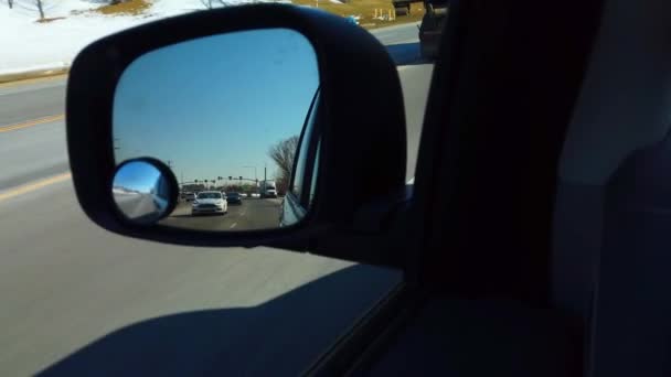 Driving Highway View Rearview Mirror Winter Time — ストック動画