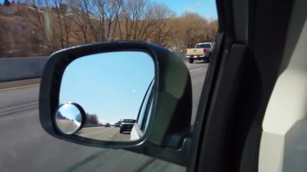 Winter Driving Rearview Mirror Highway Cars Passing — ストック動画