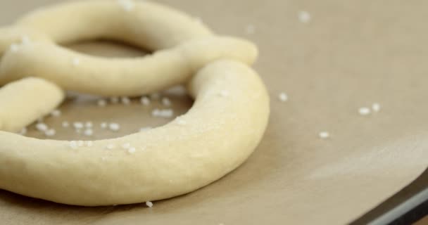 Macro Shot Frozen Pretzels Salt Them — 비디오