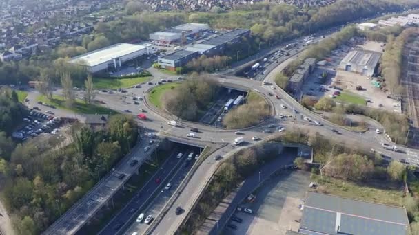 Aerial Footage Large Section Commuter Motorway Highway Busy Congestion Traffic — Stockvideo