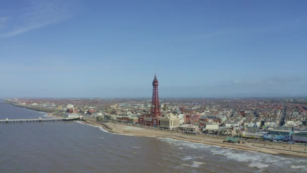 Stunning Aerial View Footage Blackpool Tower Sea Award Winning Blackpool — Stock Video