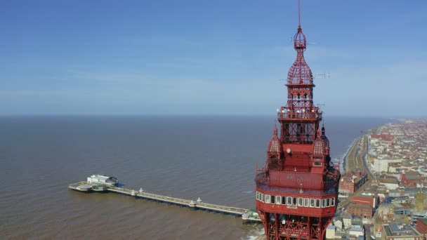 Stunning Aerial View Blackpool Tower Award Winning Blackpool Beach Very — Stock Video