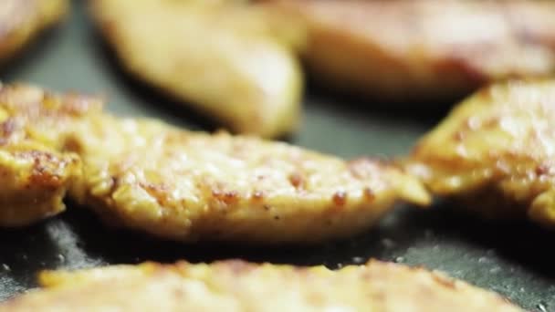 Tasty Fried Chicken Fillet Pan Close — 비디오