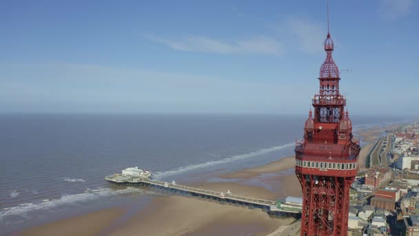 Filmati Aerei Vista Drone Della Famosa Blackpool Tower Spiaggia Dal — Video Stock