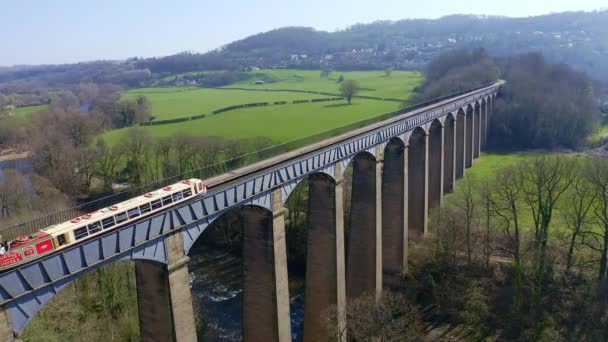 Stunning Viaduct Bridge Beautiful Welsh Location Pontcysyllte Aqueduct Famous Llangollen — ストック動画